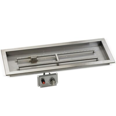 30" x 10" Stainless Steel Rectangular Drop-in Fire Pit Pan With Electric Ignition System kit, CSA Certified