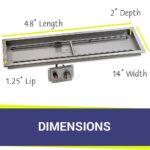 48" x 14" Stainless Steel Rectangular Drop-in Fire Pit Pan With Electric Ignition System kit, CSA Certified