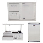 Lion BBQ Bar Center with Top Shelf and Door and Drawer Combination and Refrigerator