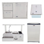 Lion BBQ Bar Center with Top Shelf and Door and Drawer Combination, Refrigerator, and Ice Chest