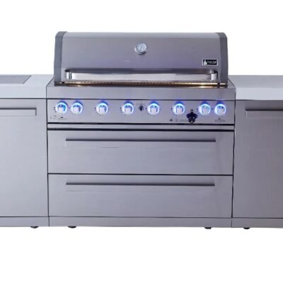 Mont Alpi 805 Deluxe Propane Gas Island Grill W/ Infrared Side Burner & Rotisserie Kit - Stainless Steel - MAi805-D