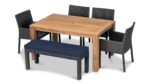 The Arden Teak 6 Piece Bench Dining Set by Harmonia Living brings a cozy, rustic appeal to