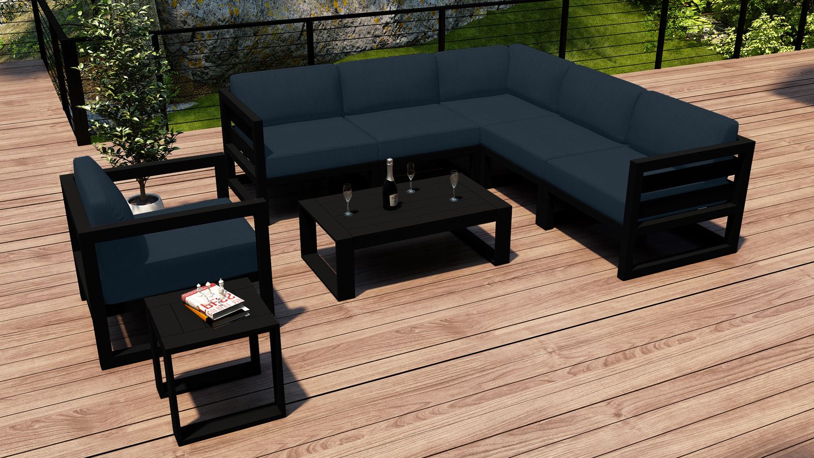 Harmonia Living – Avion 8 Piece Sectional Set – Black