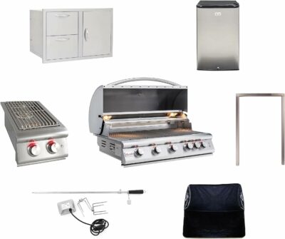 BLAZE BBQ Outdoor Package of 40” LTE Built-in Gas Grill, LTE Built-In Double Side Burner, 32” Door & Two Drawers Combo, 20” Refrigerator and Accessories