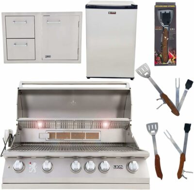 Lion Premium Grills 40-Inch Liquid Propane Grill L90000 with Lion Door and Drawer Combo with Towel Rack and Lion Refrigerator Package Deal with 5 in 1 BBQ Tool Set (B07X7KBXJX)