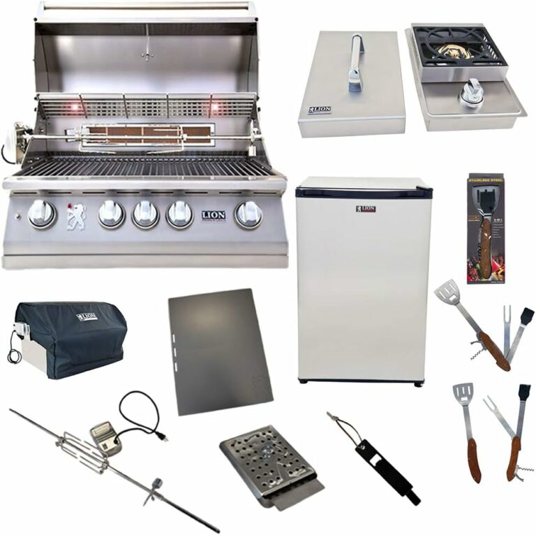 Lion Premium Grills 32-Inch Liquid Propane Grill L75000 with Lion Single Side Burner and Eco Friendly Lion Refrigerator with 5 in 1 BBQ Tool Set Best of Backyard Gourmet Package Deal (B07XSHPHTK)