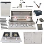 Lion 40-Inch Liquid Propane Grill L90000 w/ 4 Ceramic Tubes w/ Flame Tray and Door and Drawer Combo and Double Side Burner and Refrigerator and 5 in 1 BBQ Tool Set Best of Backyard Package Deal