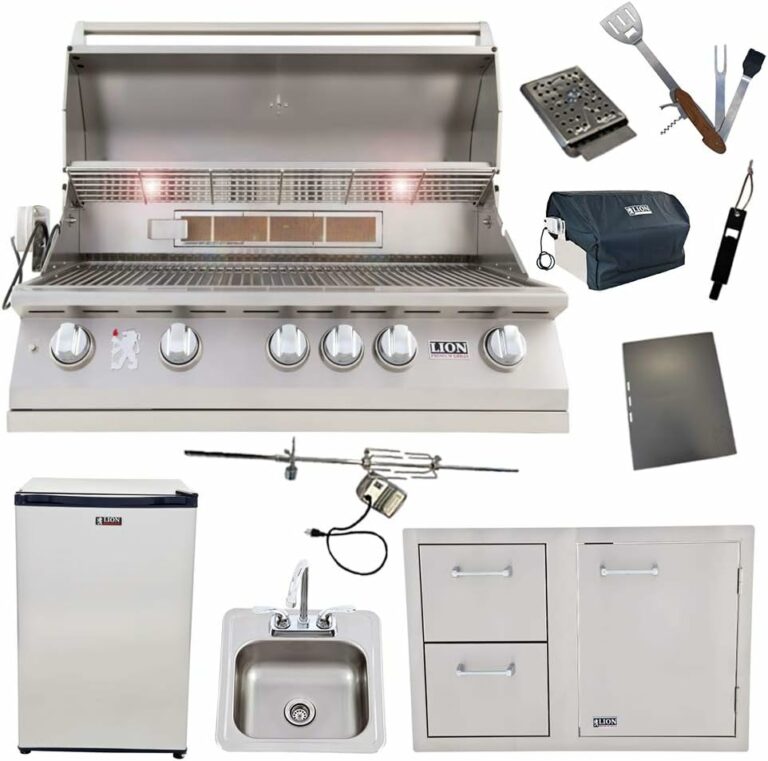 Lion 40-Inch Liquid Propane Grill L90000 with Refrigerator and Door and Drawer Combo and Drop-in Sink with and 5 in 1 BBQ Tool Set Best of Backyard Package Deal (B0815TXP5S)