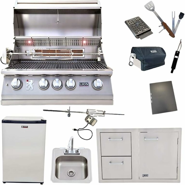 Lion 32-Inch Natural Gas Grill L75000 with Refrigerator and Door and Drawer Combo and Drop-In Sink with and 5 in 1 BBQ Tool Set Best of Backyard Package Deal (B0815ZGK8M)