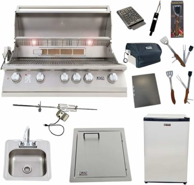 Lion 40-Inch Liquid Propane Grill L90000 with Refrigerator and Vertical Door with Towel Rack and Drop-In Sink and 5 in 1 BBQ Tool Set Best of Backyard Package Deal (B081J46J61)