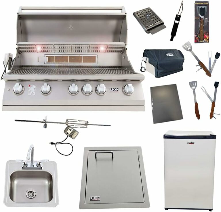Lion 40-Inch Liquid Propane Grill L90000 with Refrigerator and Vertical Door with Towel Rack and Drop-In Sink and 5 in 1 BBQ Tool Set Best of Backyard Package Deal (B081J46J61)