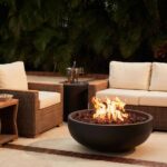 Blaze 38-Inch Round Concrete Fire Bowl - Natural Gas, Phantom Finish - BLZ-38-FBOWL-NG Turned on