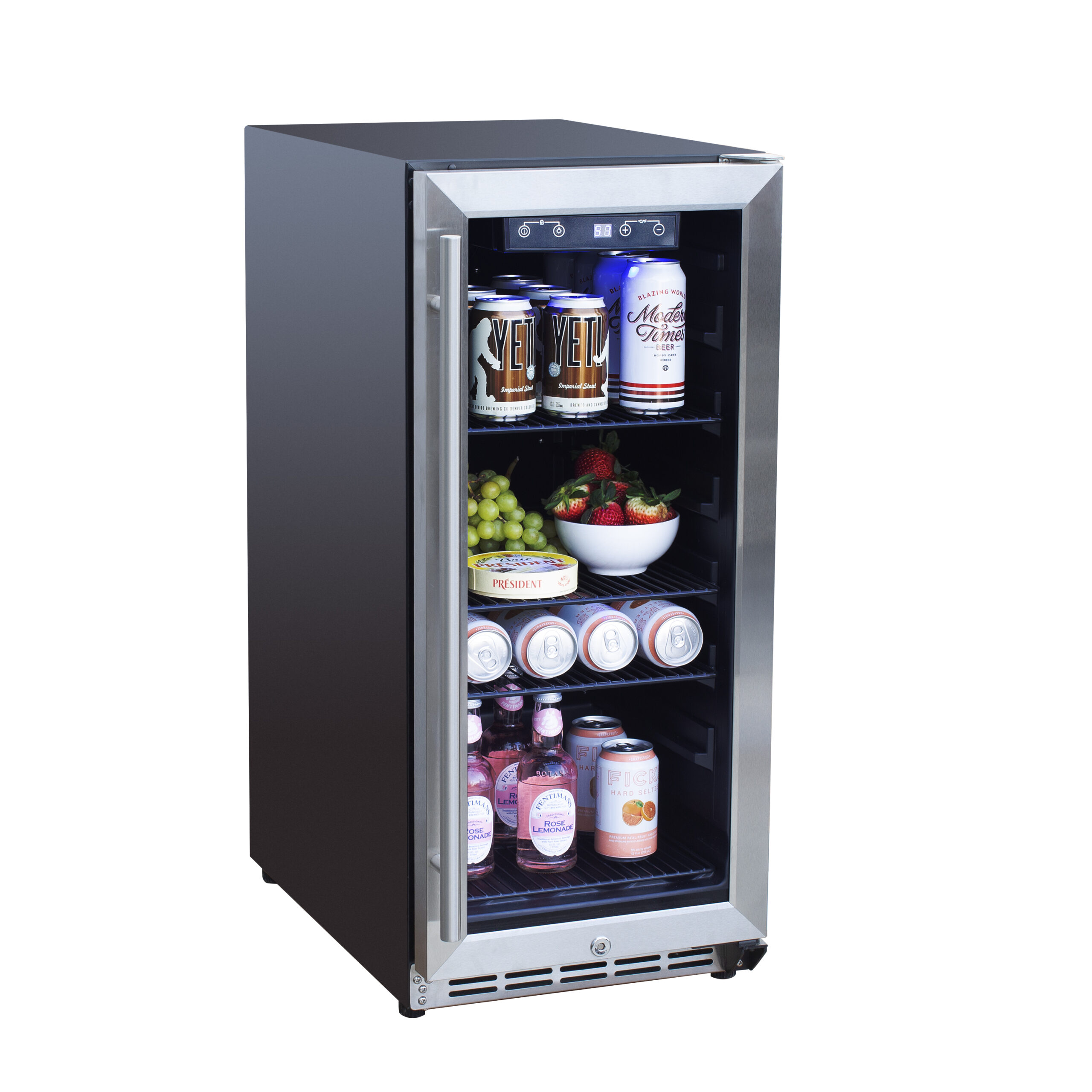 TrueFlame 15-Inch Outdoor Rated Refrigerator with Glass Door and LED Lighting for Patio Kitchens