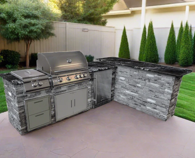 L Shaped Outdoor Kitchen Bar & Blaze Grill Island