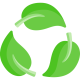 Icon of three green leaves forming a circular shape, representing eco-friendly and sustainable design