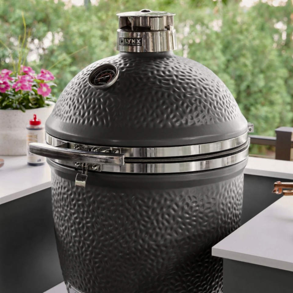 Built-in matte-gray Lynx ceramic kamado grill