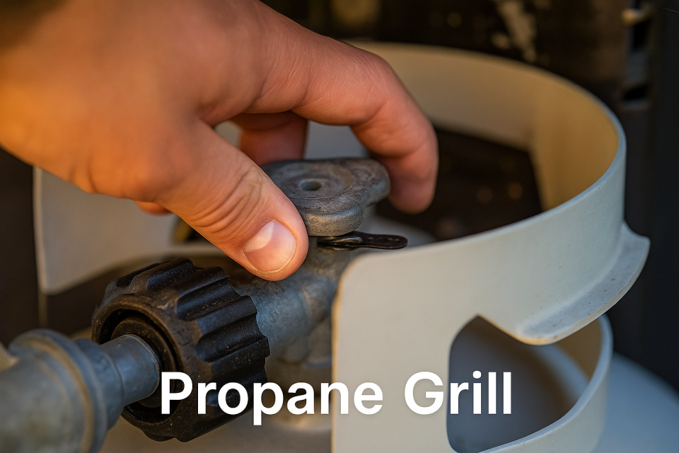 Turning off propane tank before cleaning stainless steel grill