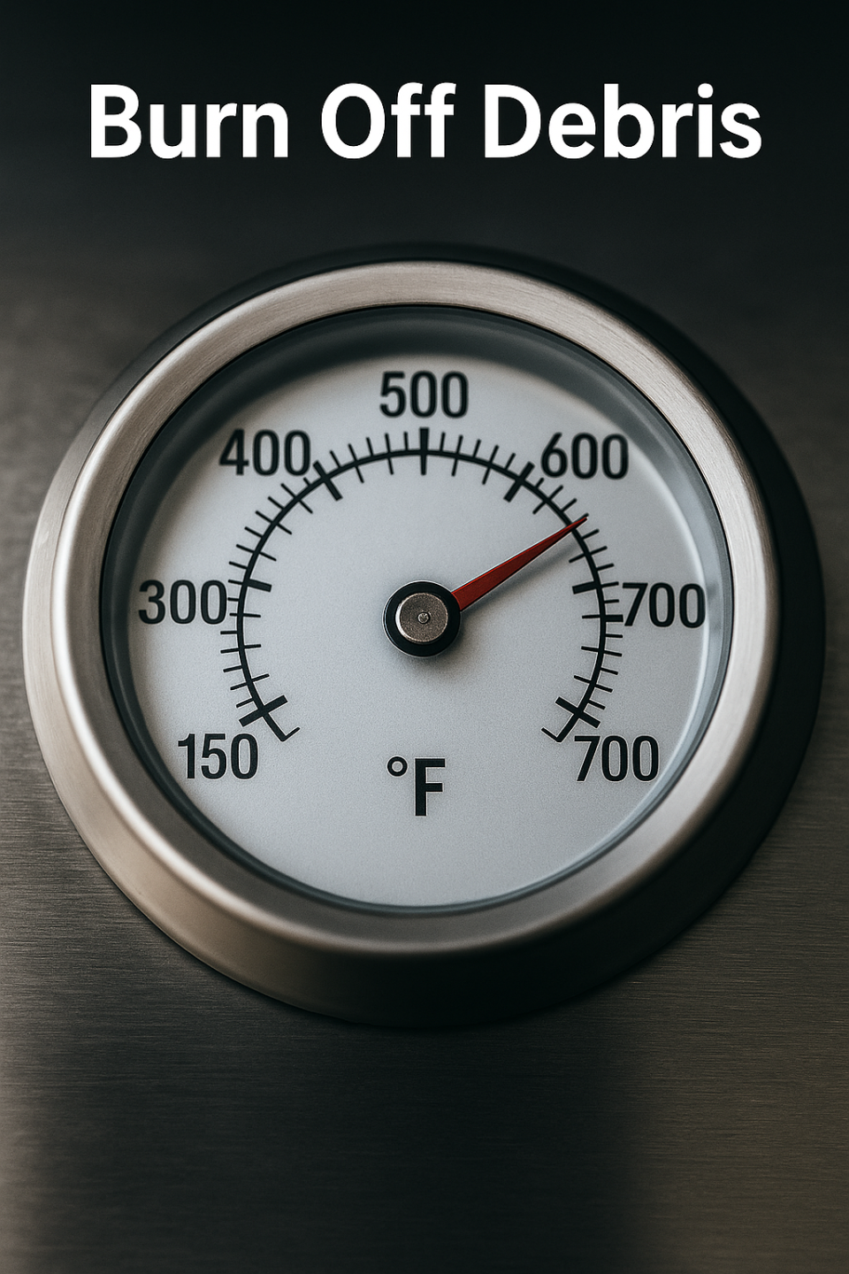 Grill thermometer reading 500+ degrees Fahrenheit during burn-off process