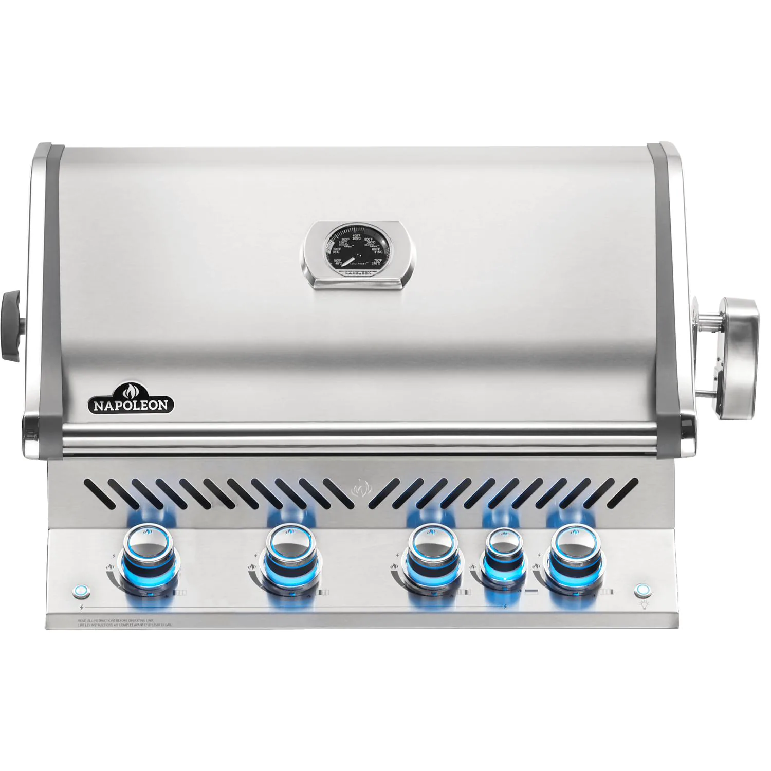 Napoleon Prestige PRO 500 built-in gas grill with NIGHT LIGHT™ control knobs
