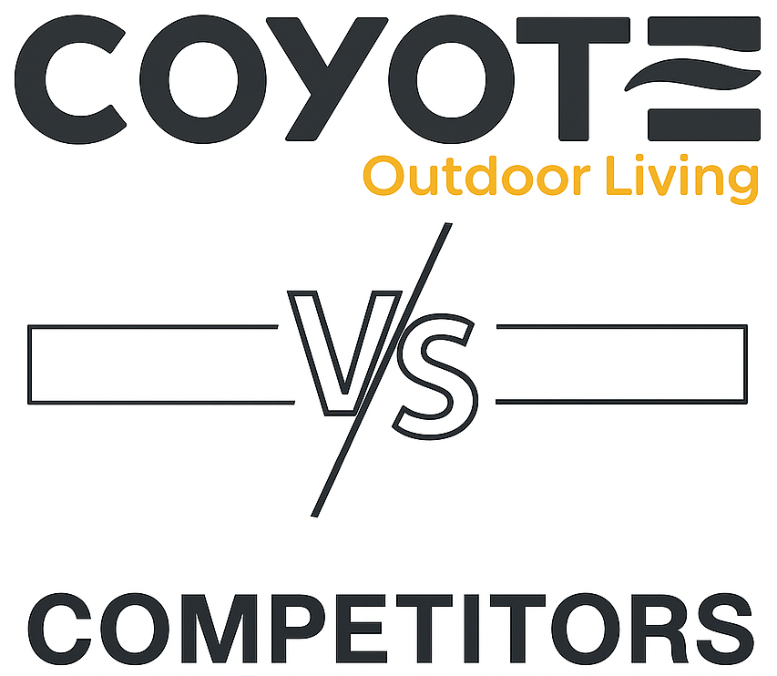Coyote Grills vs Competitors graphic featuring the Coyote Outdoor Living logo, simple VS text, and a "Competitors" label for comparison context.