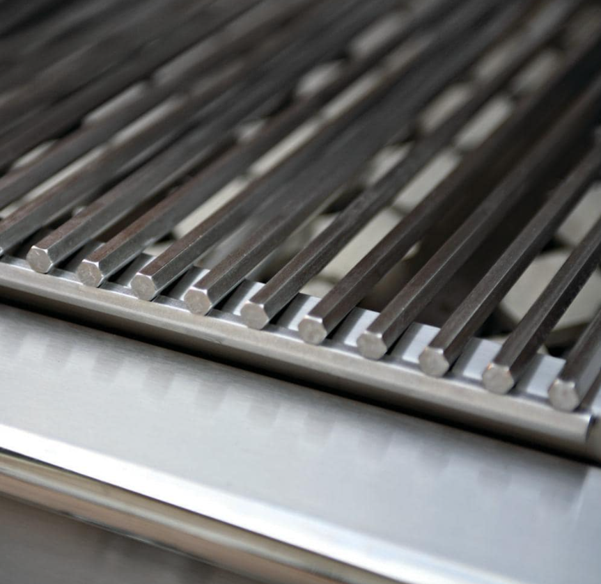 Close-up of Twin Eagles stainless steel hexagonal grill grates, showcasing high-end craftsmanship and durable built-in barbecue grill design.