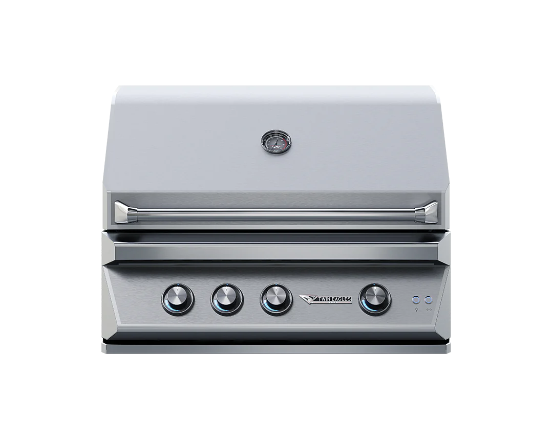 Twin Eagles 36-inch built-in BBQ grill with four burners and a professional stainless steel finish.