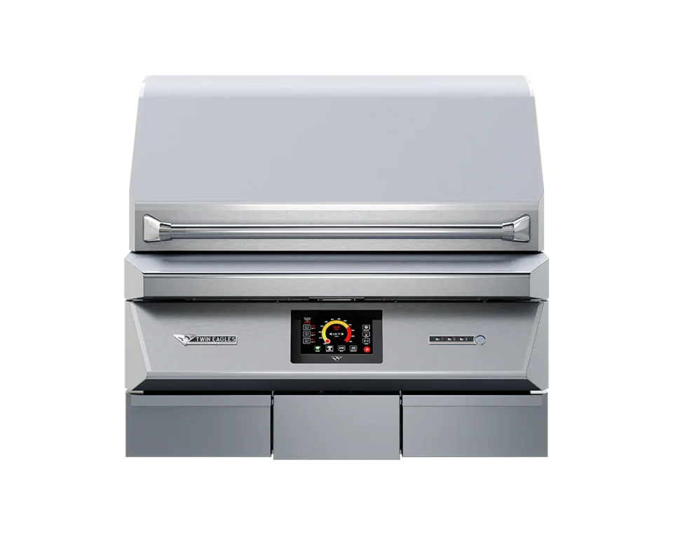 Twin Eagles 36-Inch Pellet Grill and Smoker with digital control panel and stainless steel construction, part of the Twin Eagles product lineup.