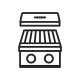 Icon of a grill lid, representing the removable stainless steel cover for protection and prep use