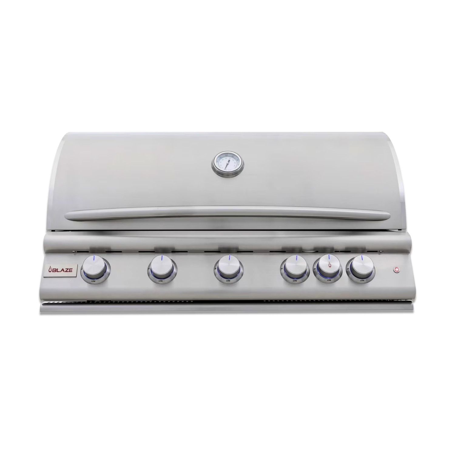 Blaze Premium LTE+ 40-Inch Grill – 5-burner stainless steel gas grill with red knob lighting and integrated hood assist