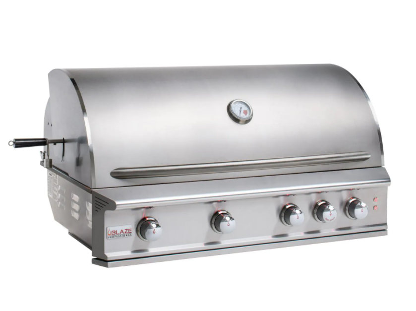Blaze Professional LUX 44-Inch 4-Burner Gas Grill with rotisserie rod and analog thermometer