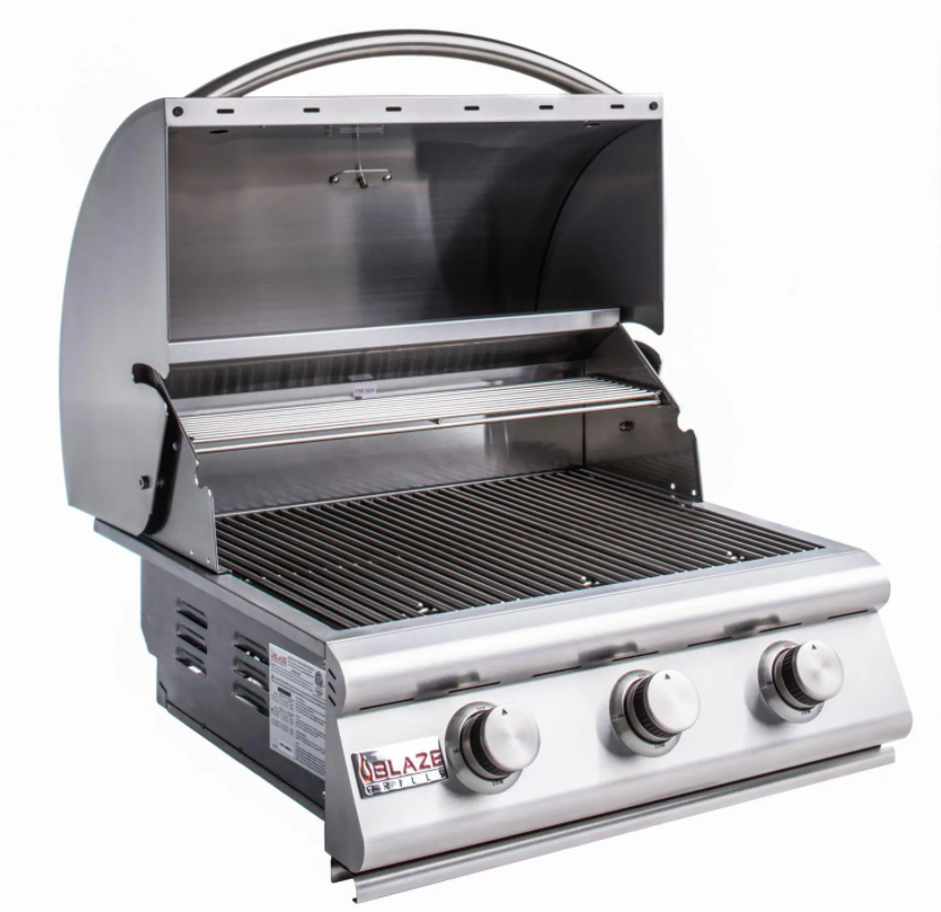 Blaze Prelude LBM 25-Inch Grill – 3-burner built-in gas BBQ with analog thermometer and durable hood