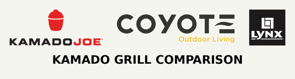 Kamado Joe, Coyote, and Lynx logos with ‘Kamado Grill Comparison’ caption