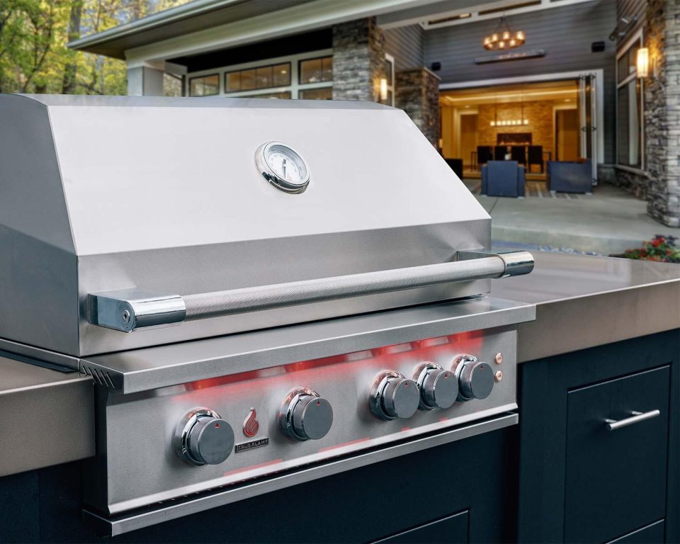 True Flame built-in grill integrated into custom outdoor kitchen setup – premium BBQ design 2025
