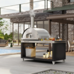 Fontana Forni Mangiafuoco Wood-Fired Pizza Oven - Stainless - FTMF-S on pizza desk