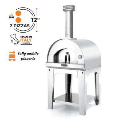 Fontana Forni Margherita Wood-Fired Pizza Oven On Cart - Red - FTMAR-R + FTCART-L (1)