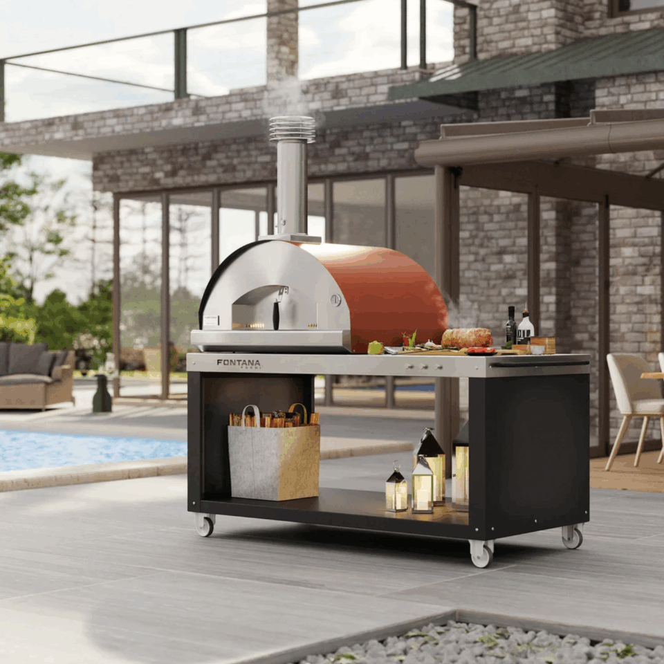 Fontana Forni Napoli Hybrid Pizza Oven - Red - FTNAP-H-R on pizza desk