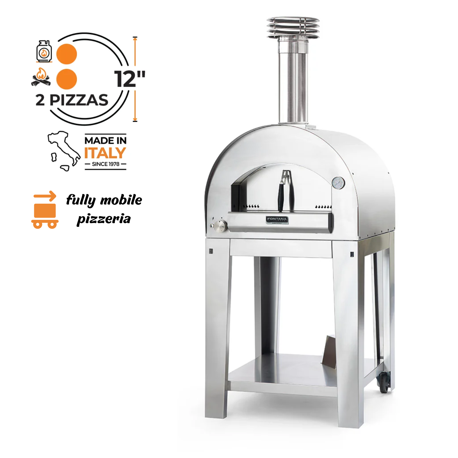 Fontana Forni Napoli Hybrid Pizza Oven on Cart - Stainless Steel - FTNAP-H-S + FTCART-M