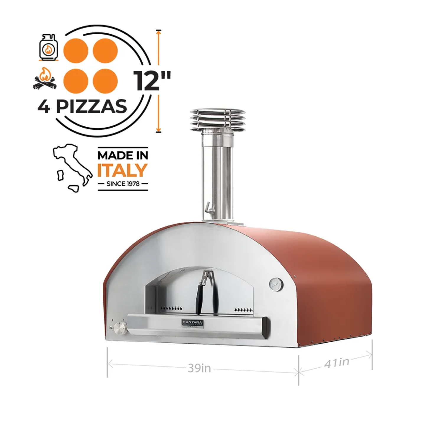 Fontana Forni Roma Hybrid Pizza Oven - Red - FTROM-H-R