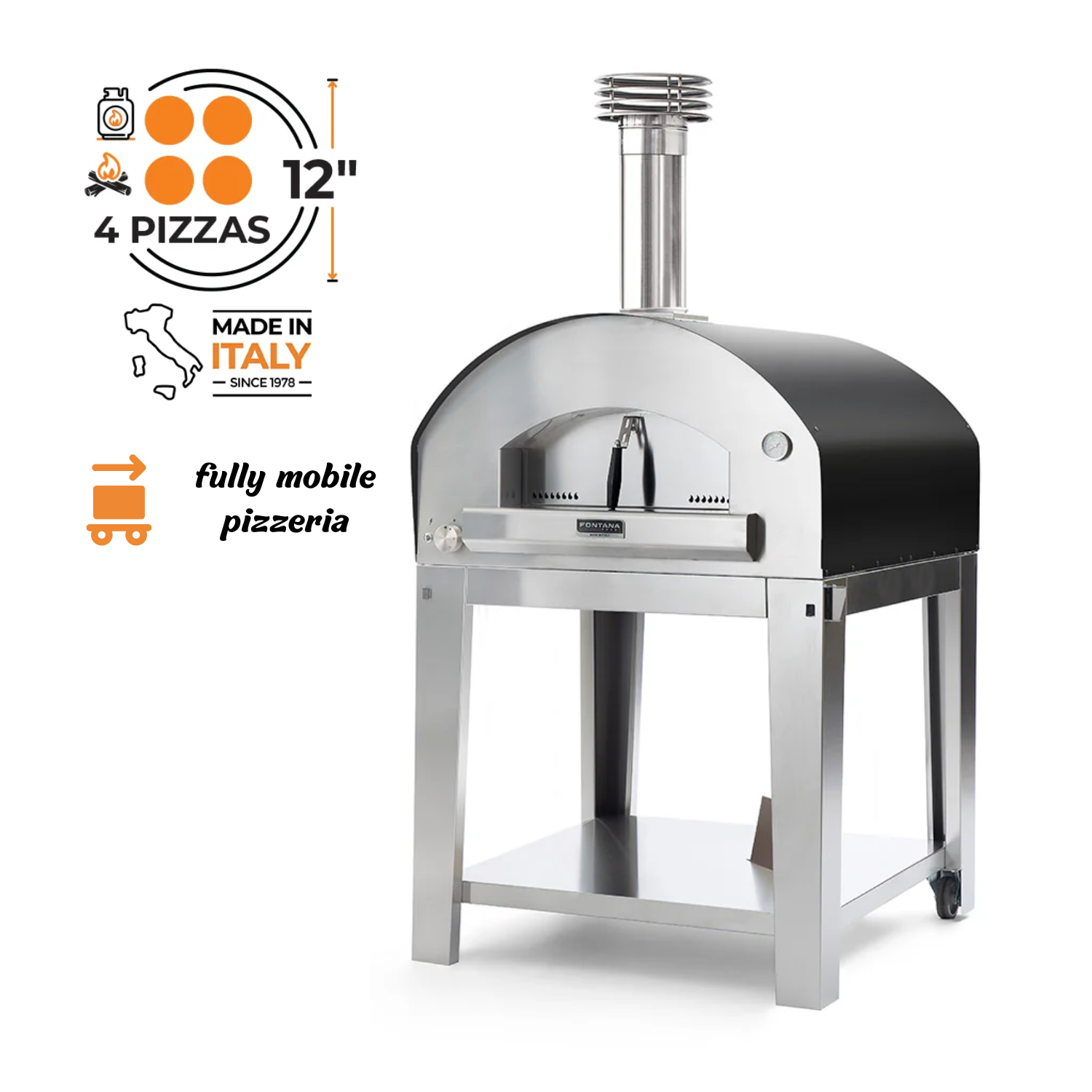 Fontana Forni Roma Hybrid Pizza Oven on Cart – Anthracite – FTROM-H-A + FTCART-XL