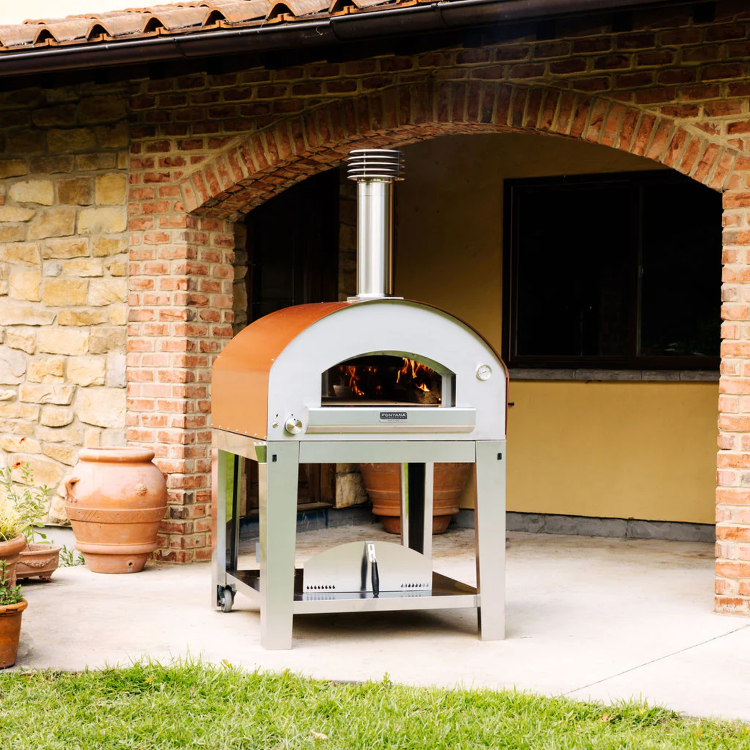Fontana Forni Roma Hybrid Pizza Oven on Cart - Red On