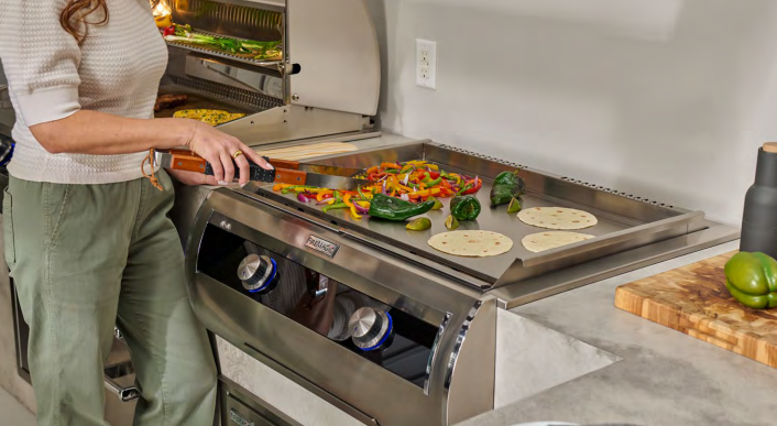 Fire Magic Review: Gourmet Griddle Station with Fresh Vegetables and Tortillas Showcasing Versatile Outdoor Cooking