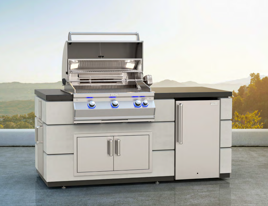 Premium Fire Magic grill in a modern built-in outdoor kitchen setup—showcasing why Fire Magic grills are worth it for high-end backyard cooking.