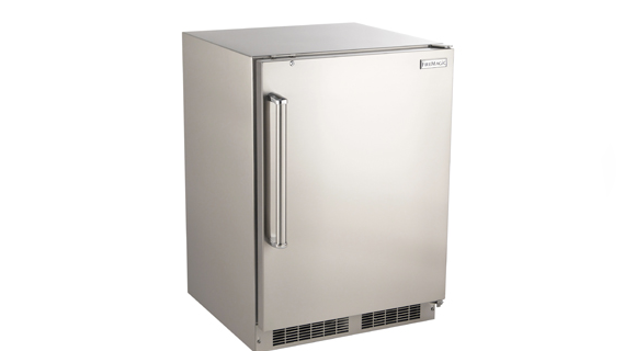 Sleek Fire Magic Outdoor-Rated Stainless Steel Refrigerator—essential grilling accessory for outdoor kitchens.