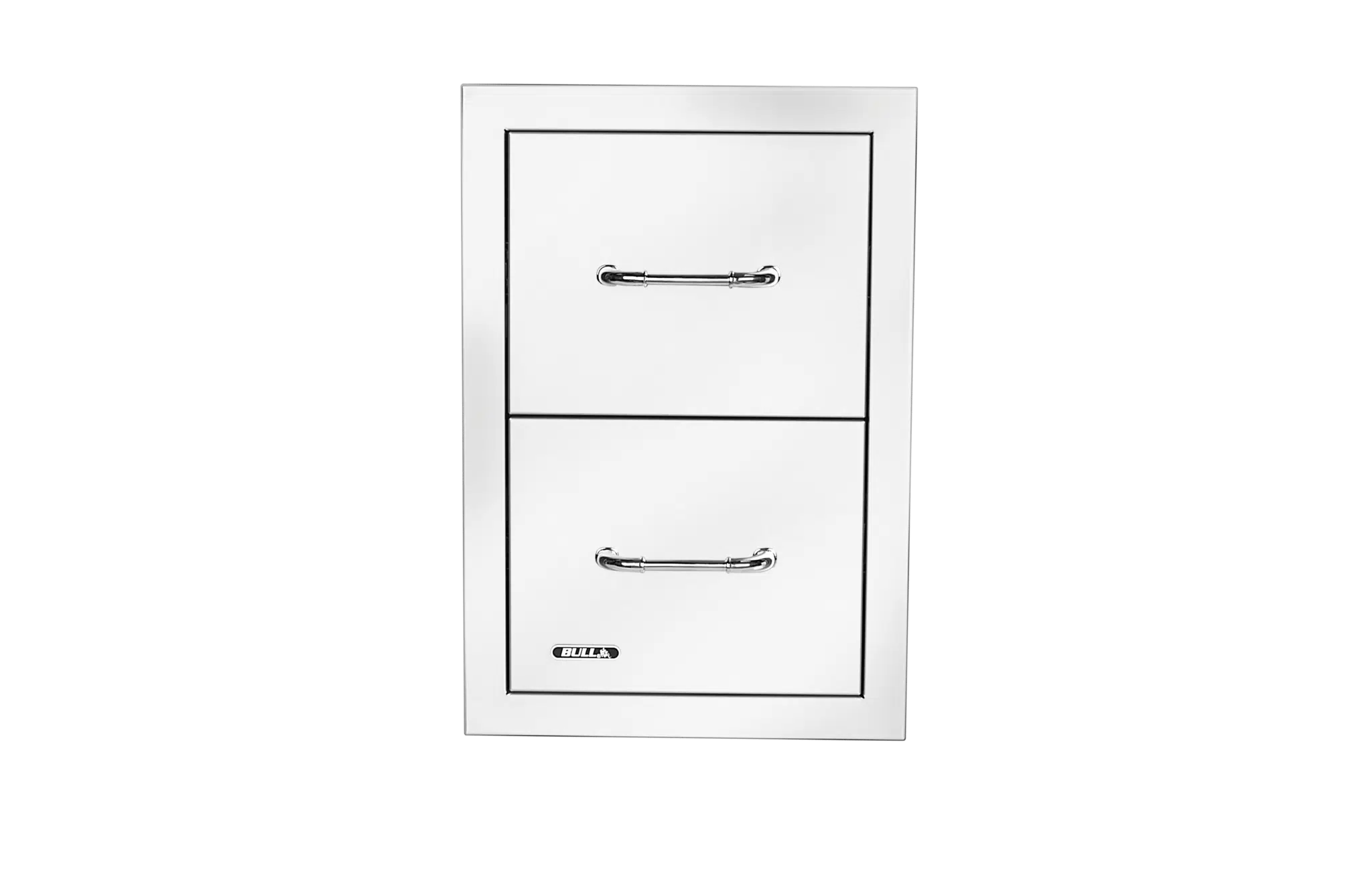 Bull 15-Inch Stainless Steel Double Storage Drawer with Sleek Chrome Handles