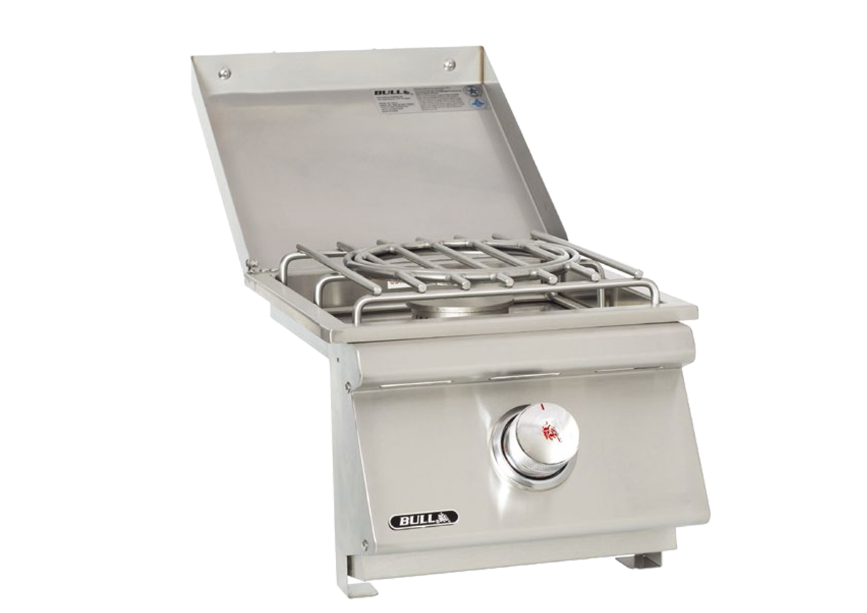 Bull Slide-In Pro Side Burner with raised stainless steel lid and single knob