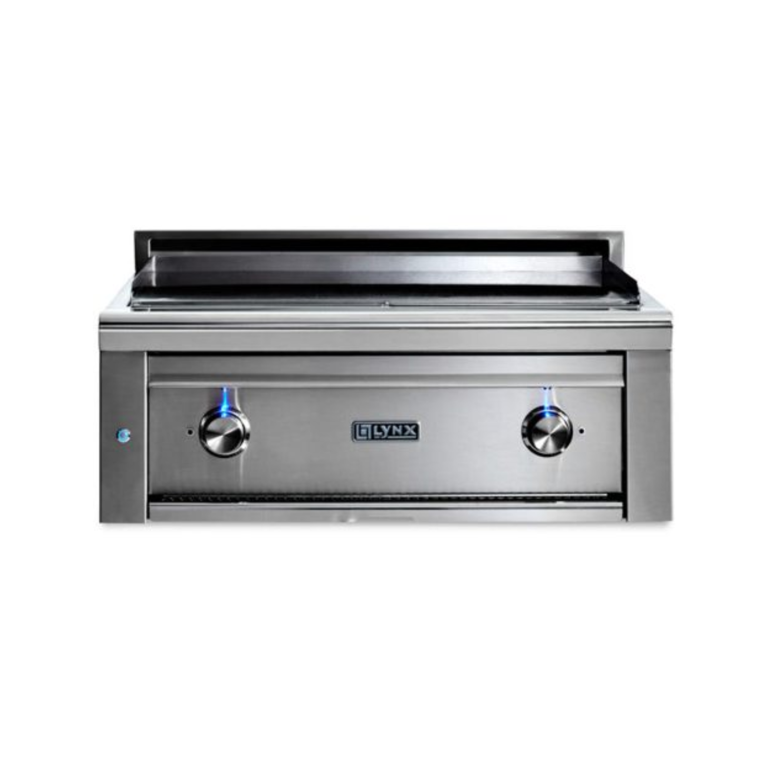 Lynx 30-Inch Asado Cooktop with dual burners and stainless steel flat top griddle