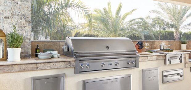 Lynx built-in grill in luxury outdoor kitchen with stainless steel finish — a top example of high end BBQ grills