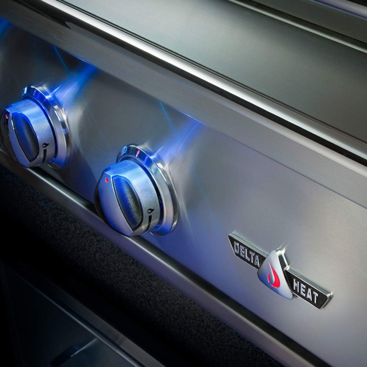Delta Heat control knobs with blue LED lighting, stainless steel design