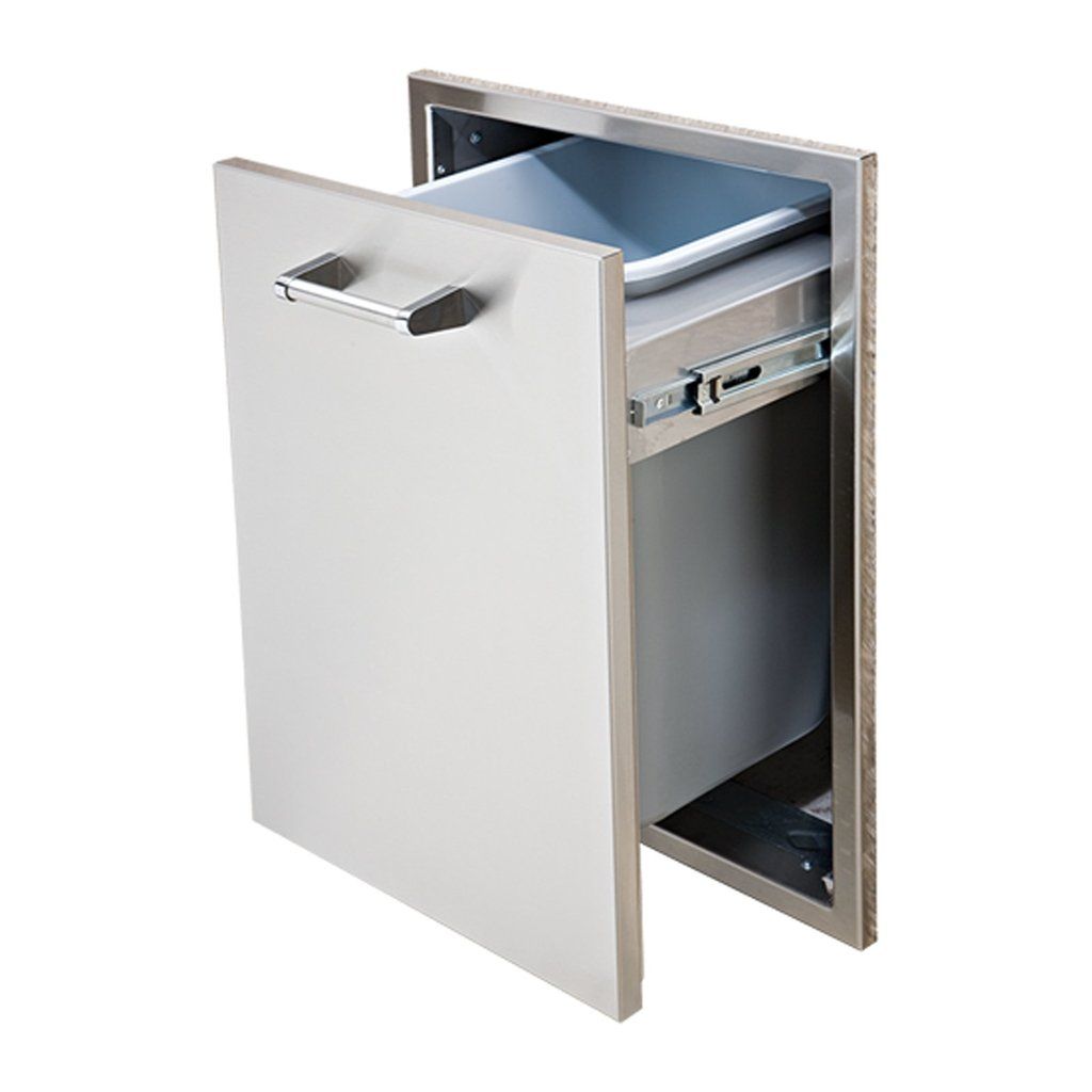 Delta Heat 18-Inch Roll-Out Tall Trash Drawer with stainless steel front and built-in bin