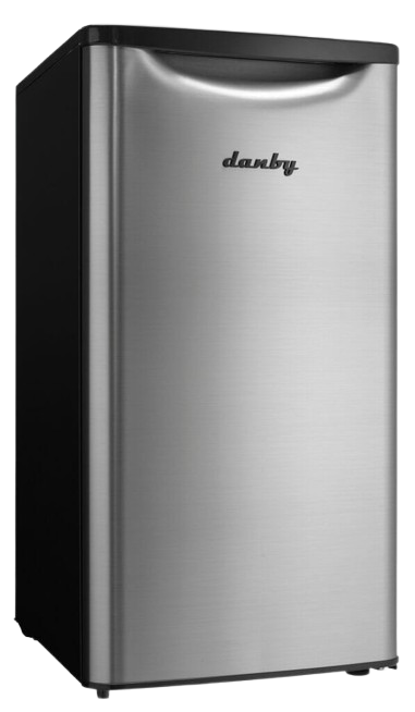Danby compact indoor fridge in stainless steel